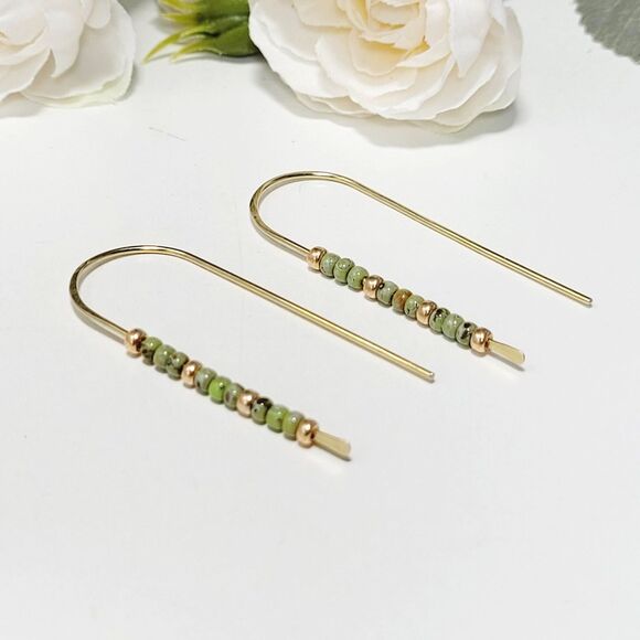 seed bead earrings 687#mfs Minimalist seed bead threader earrings Miyuki Picasso - Picture 1 of 5